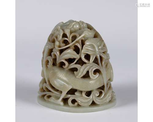 Carved White Jade Dragon Finial