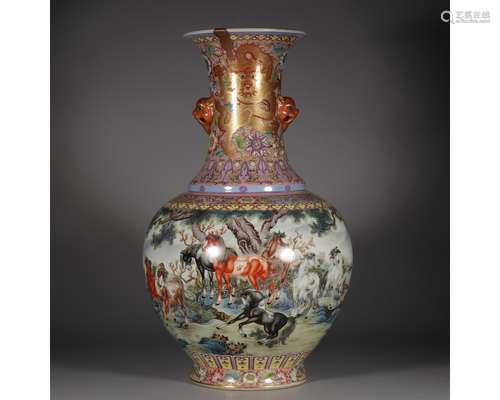 A FAMILLE ROSE GILT-DECORATED VASE