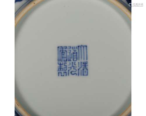 A BLUE AND WHITE PLATE