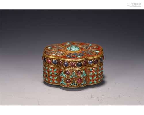 Hard-stones Inlaid Silver Gilt Box