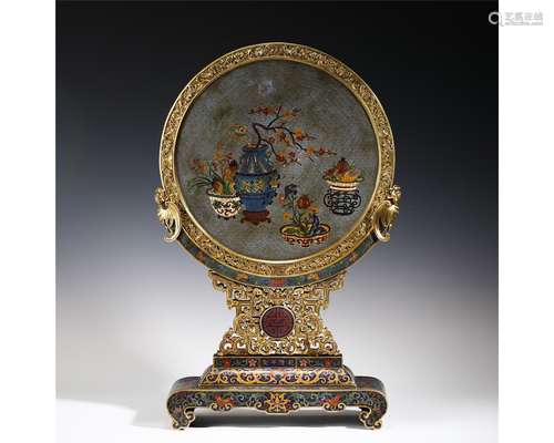 A Rare Cloisonne Enamel Table Screen