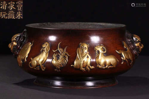 GILT BRONZE CHINESE ZODIAC PATTERN CESNER