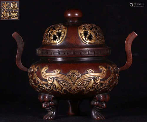 GILT BRONZE TRIPOD CENSER