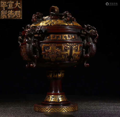 GILT BRONZE TAOTIE BEAST PATTERN CENSER