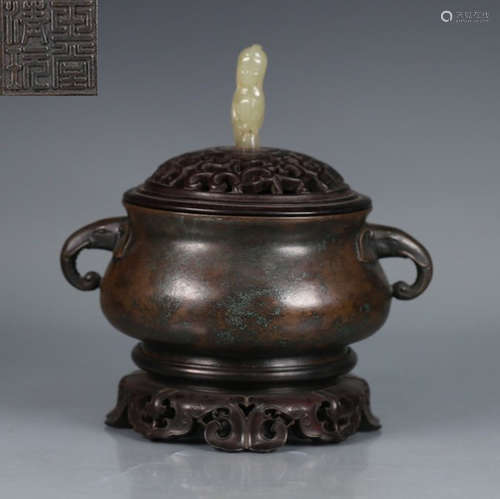 YUTANG QINGWAN MARK COPPER ELEPHANT EAR CENSER