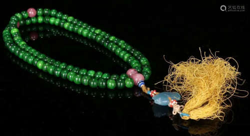 QIUJIAO BEADS STRING NECKLACE WITH RUBY AQUAMARINE
