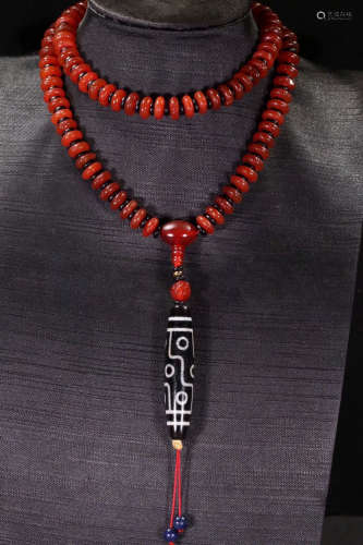 TIBETAN AGATE BEADS STRING NECKLACE WITH DZI