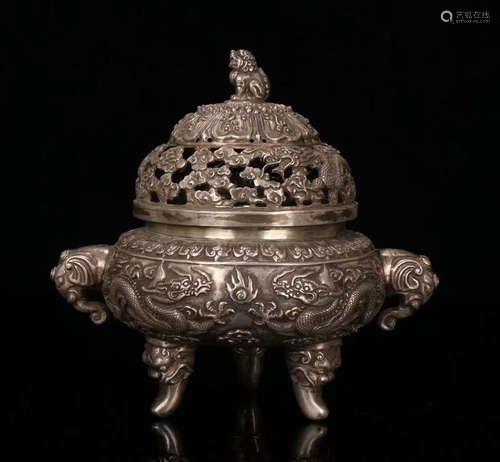 SILVER DRAGON PATTERN CENSER