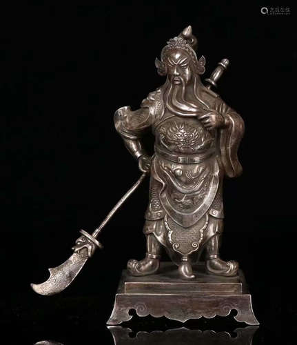 SILVER GUAN GONG STATUE