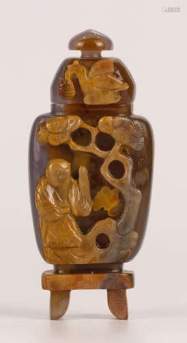 AGATE FIGURE STORY PATTERN VASE WITH COVER