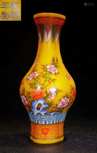 GLASS ENAMELED BIRD PATTERN VASE