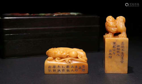 PAIR OF TIANHUANG STONE BEAST SEALS