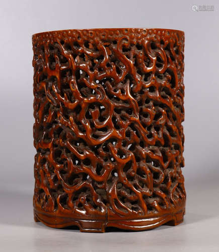 BAMBOO CARVED BRUSH POT