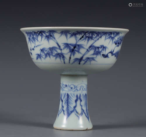 BLUE&WHITE SONG ZHU MEI HIGH STEM BOWL