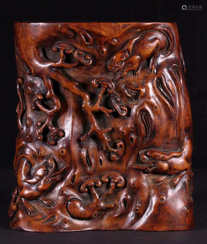 BAMBOO CARVED DRAGON PATTERN BRUSH POT