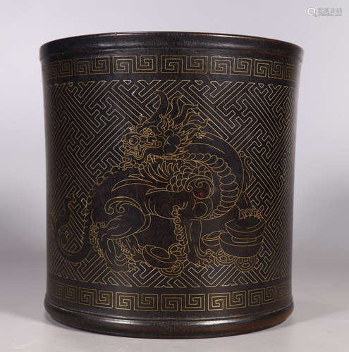 ZITAN WITH SILVER WIRE BEAST BRUSH POT