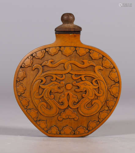 BAMBOO CARVED DRAGON PATTERN SNUFF BOTTLE