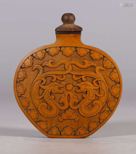 BAMBOO CARVED DRAGON PATTERN SNUFF BOTTLE