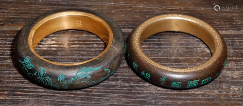 PAIR OF CHENXIANG WOOD GILT SILVER BANGLES