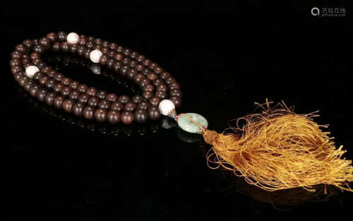 CHENXIANG WOOD BEADS STRING NECKLACE WITH PEARL