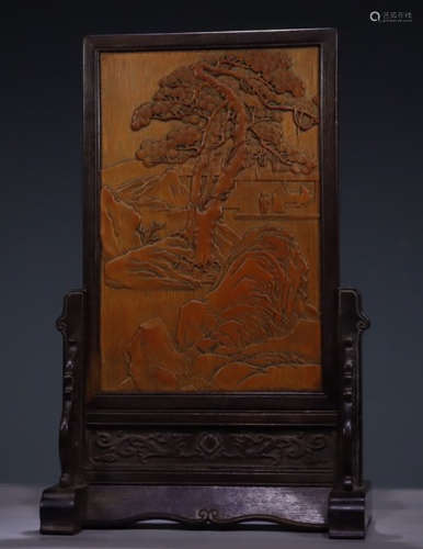 BAMBOO CARVED LANDSCAPE PATTERN SCREEN