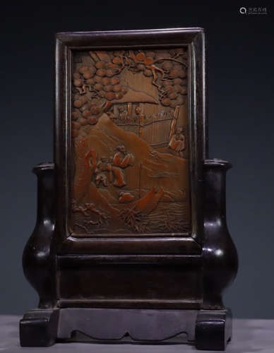 BAMBOO CARVED FIGURE STORY PATTERN SCREEN