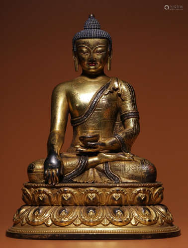 GILT BRONZE SAKYAMUNI BUDDHA SEATED STATUE