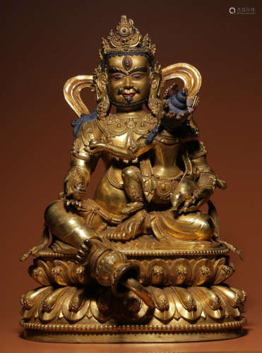 YONGLE MARK GILT BRONZE CAISHEN SEATED STATUE