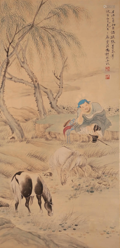 A CHINESE HORSE PAINTING SCROLL, FENG CHAORAN MARK