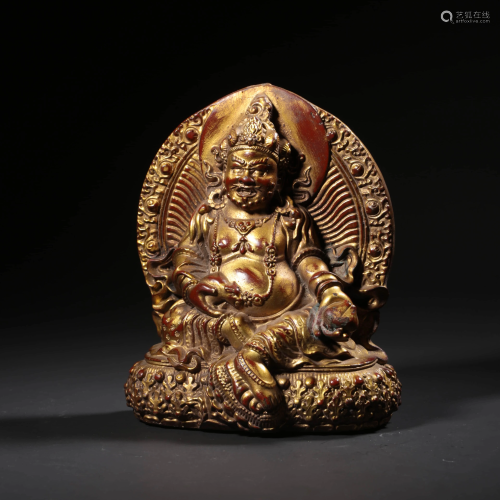 A GILT-BRONZE STATUE OF THE YELLOW FORTUNE GOD