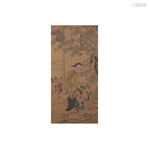 A CHINESE PAINTING SILK SCROLL, LING MEI MARK