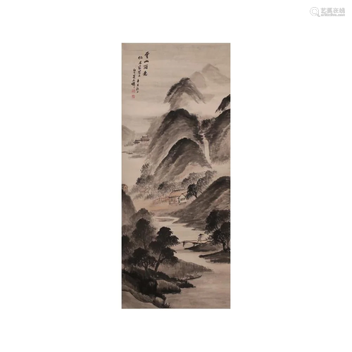 A CHINESE LANDSCAPE PAINTING SCROLL, WU SHIXIAN MARK