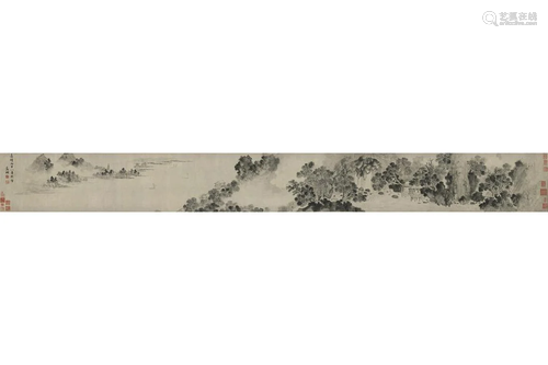 A CHINESE LANDSCAPE PAINTING HAND SCROLL, WEN ZHE…