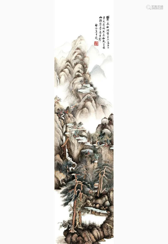 A CHINESE LANDSCAPE PAINTING SCROLL, QI GONG MARK