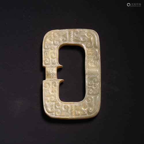 A RIYI PATTERN CARVED RECTANGLE WHITE JADE RIGHT