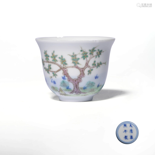 A FAMILLE ROSE FLOWER GODDESS PAINTED PORCELAIN CUP