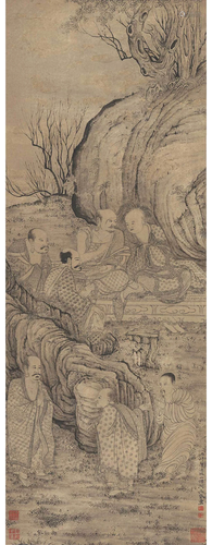 A CHINESE FIGURES PAINTING SCROLL, SHI TAO MARK