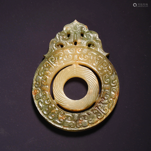 A PHOENIX PATTERN CARVED JOMON JADE BI