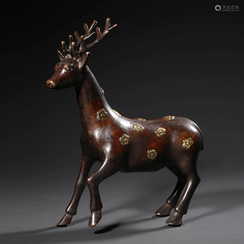 A GILT-BRONZE SIKA DEER ORNAMENT