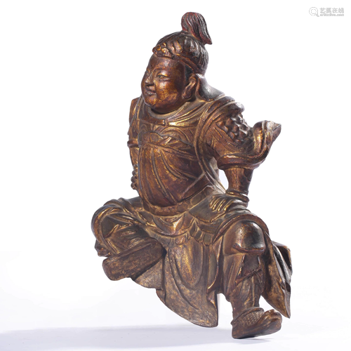 A GILD-LACQUERED SANDALWOOD STATUE OF WEITUO