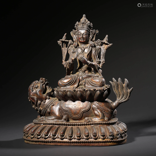 A GILT-BRONZE STATUE OF MANJUSHRI