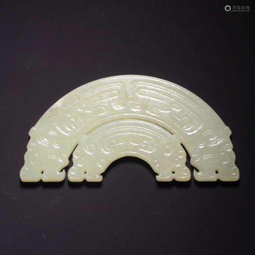 A DOUBLE DRAGONS CARVED WHITE JADE BI