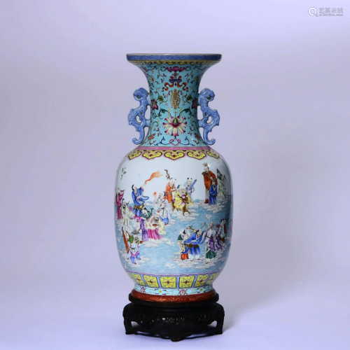 PORCELAIN FAMILLE ROSE EIGHT IMMORTALS VASE & STAND,
