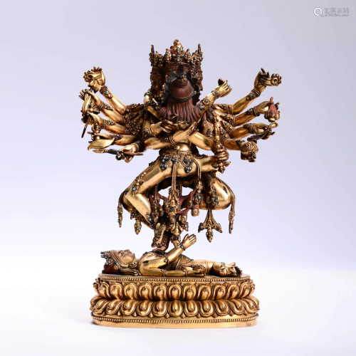 GILT-BRONZE CAKRASAMVARA STATUE