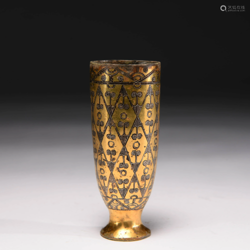 GILT-BRONZE STEM CUP WITH GOLD & SILVER-INLAID