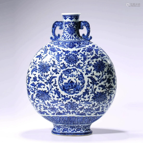 PORCELAIN BLUE & WHITE INTERLOCKING LOTUS MOONFLASK