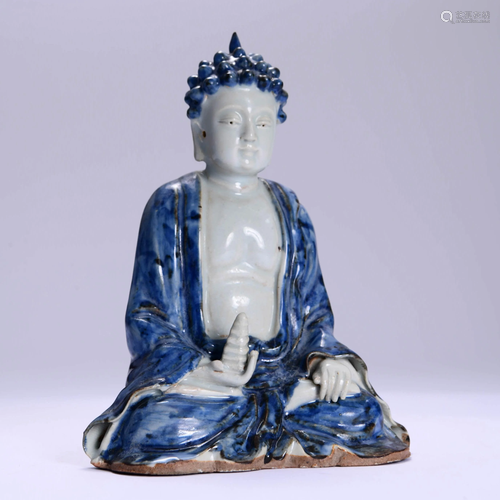 PORCELAIN BLUE & WHITE SAKYAMUNI STATUE