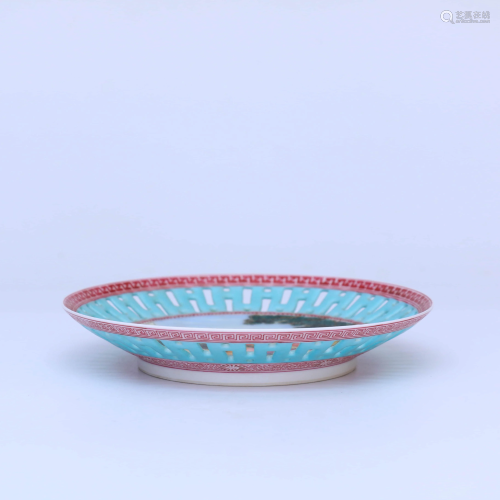 PORCELAIN ENAMEL PAINTED WESTERNERS DISH, MARKED QIAN