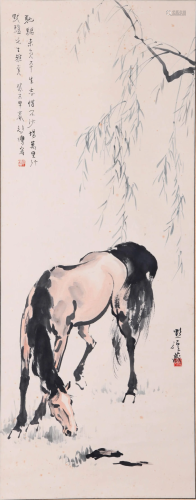 SCROLL PAINTING OF A HORSE XU BEI HONG MARK