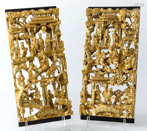 Pair of oriental gilt reliefs